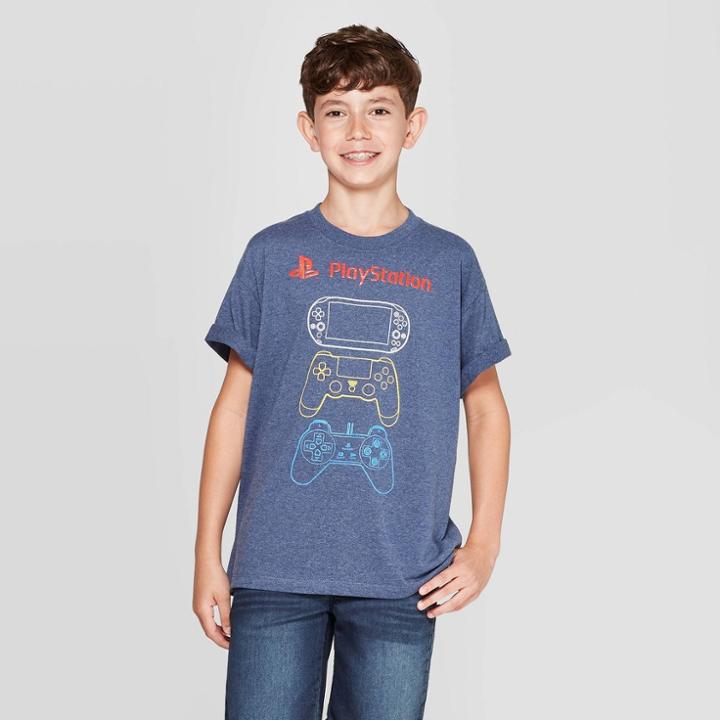 Sony Boys' Playstation Controllers Short Sleeve T-shirt - Navy