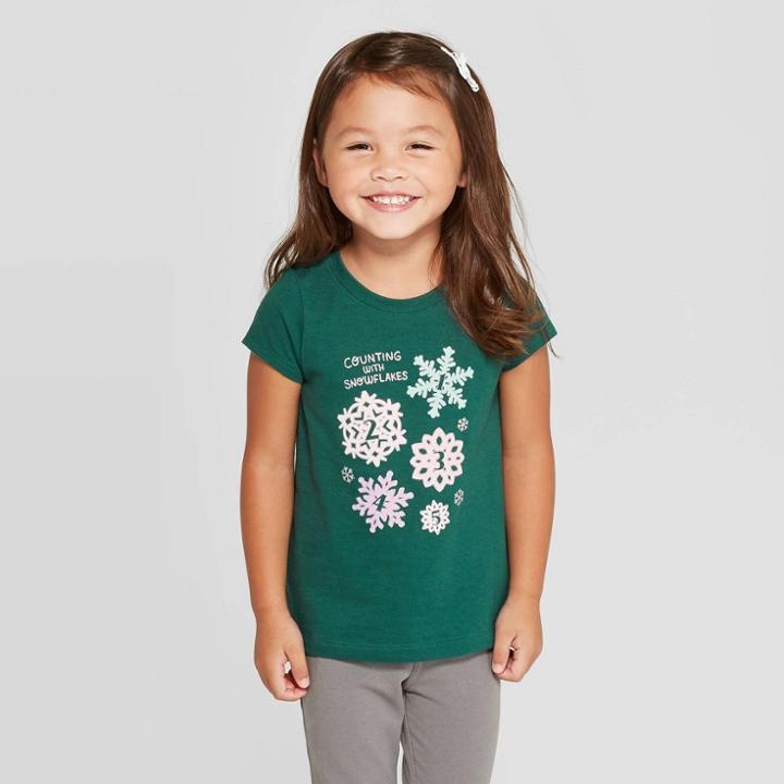 Petitetoddler Girls' Short Sleeve 'snowflake' T-shirt - Cat & Jack Green