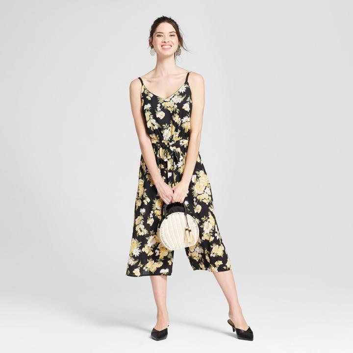 Women's Floral Print Jumpsuit - Lily Star (juniors') Black