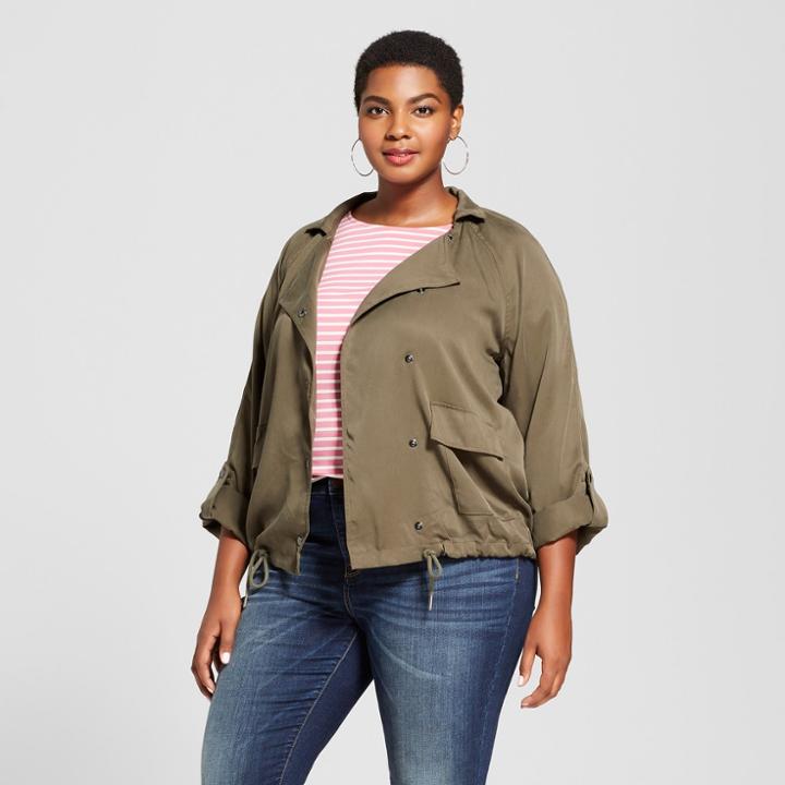 Women's Plus Size Drapey Military Jacket - Ava & Viv Green