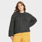 Women's Plus Size Cable Knit Crewneck Pullover Sweater - Universal Thread Charcoal Gray