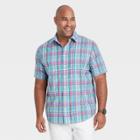 Men's Big & Tall Plaid Standard Fit Stretch Poplin Short Sleeve Button-down Shirt - Goodfellow & Co Blue/plaid