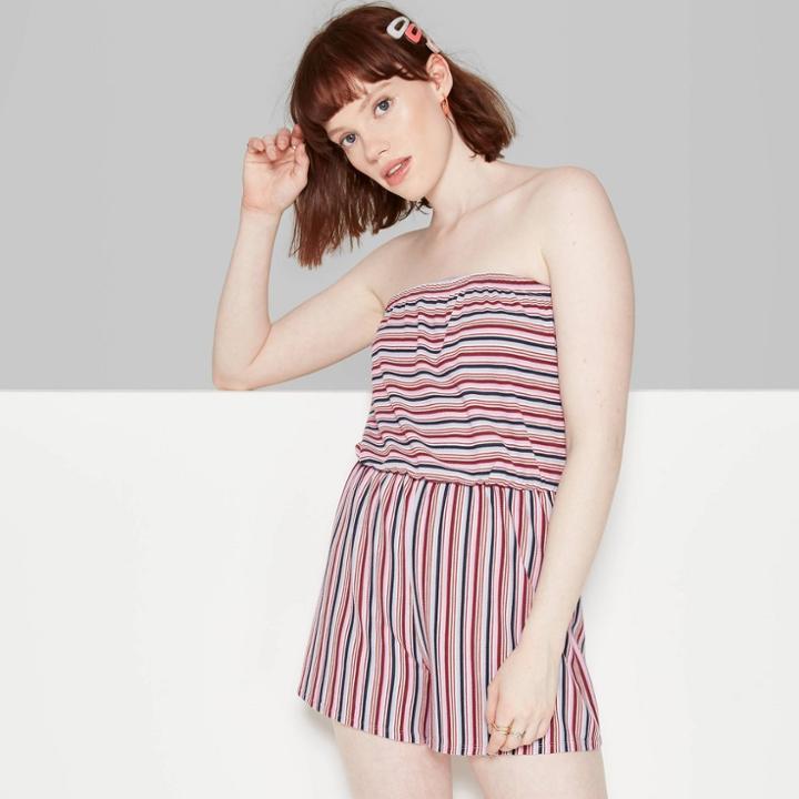 Target Women's Striped Strapless Knit Romper - Wild Fable Burgundy