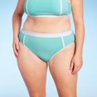 Women's Plus Size Terry Textured Solid High Waist High Leg Bikini Bottom - Kona Sol Turquoise Blue X
