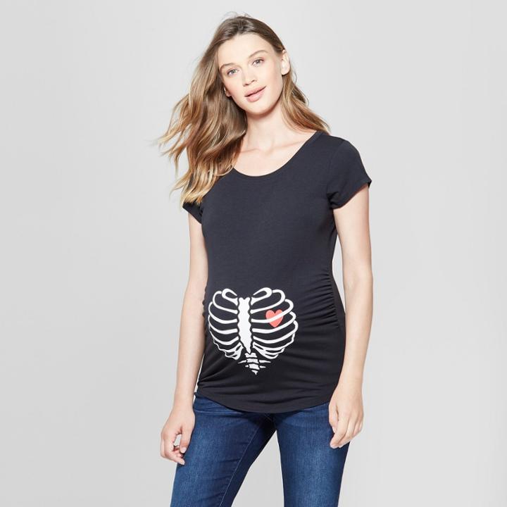 Maternity Short Sleeve Skeleton Heart T-shirt - Grayson Threads - Black