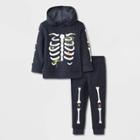 Toddler Boys' Halloween Skeleton Long Sleeve Fleece Hoodie And Jogger Set - Cat & Jack Black