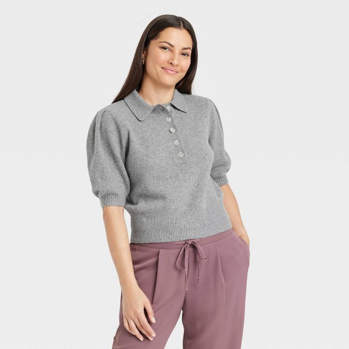 Women's Polo Sweater - A New Day Gray