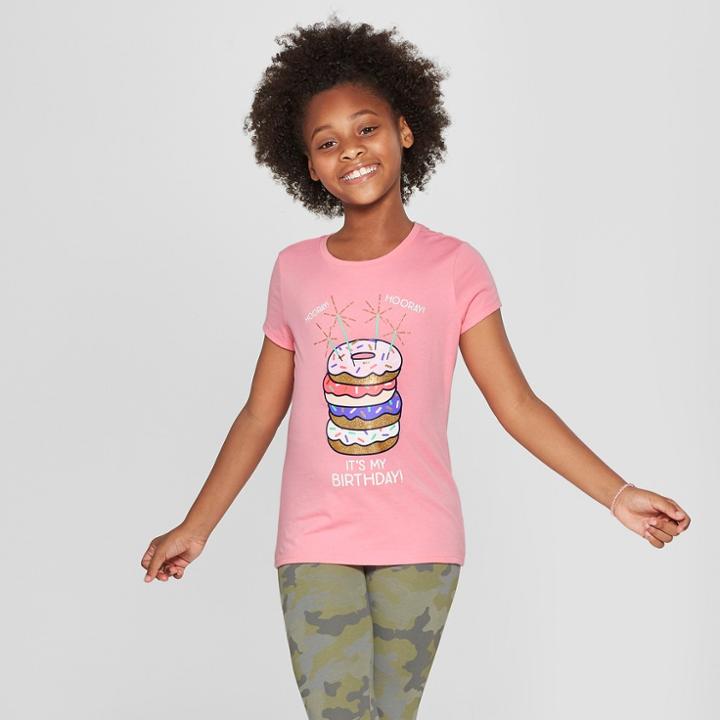 Girls' Short Sleeve It's My Birthday Graphic T-shirt - Cat & Jack Pink