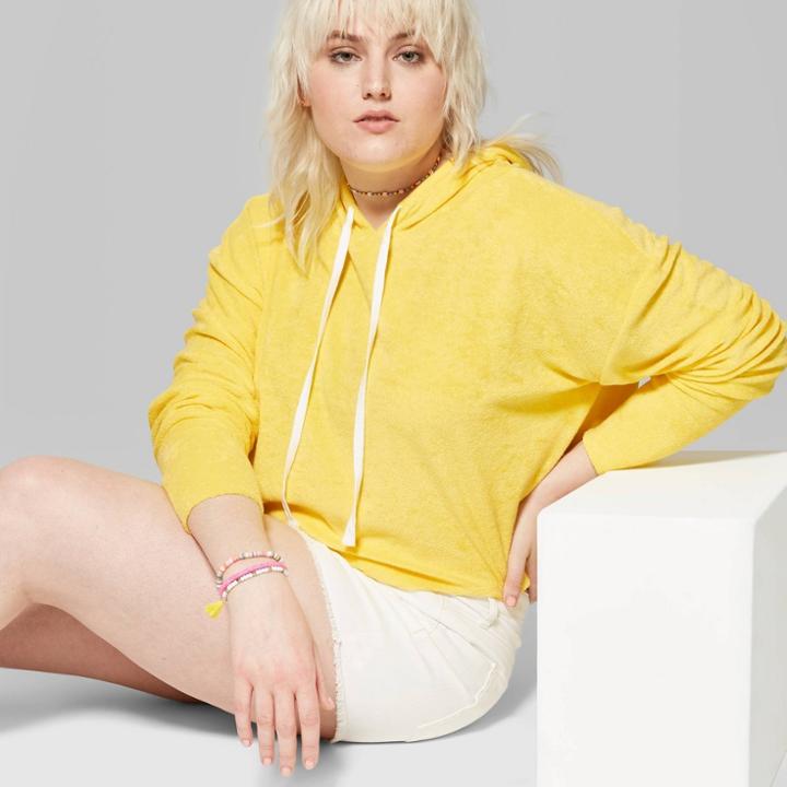 Women's Plus Size Long Sleeve Cropped Terry Hoodie - Wild Fable Yellow