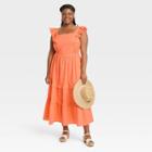 Women's Plus Size Flutter Sleeveless Dress - Universal Thread Coral Orange
