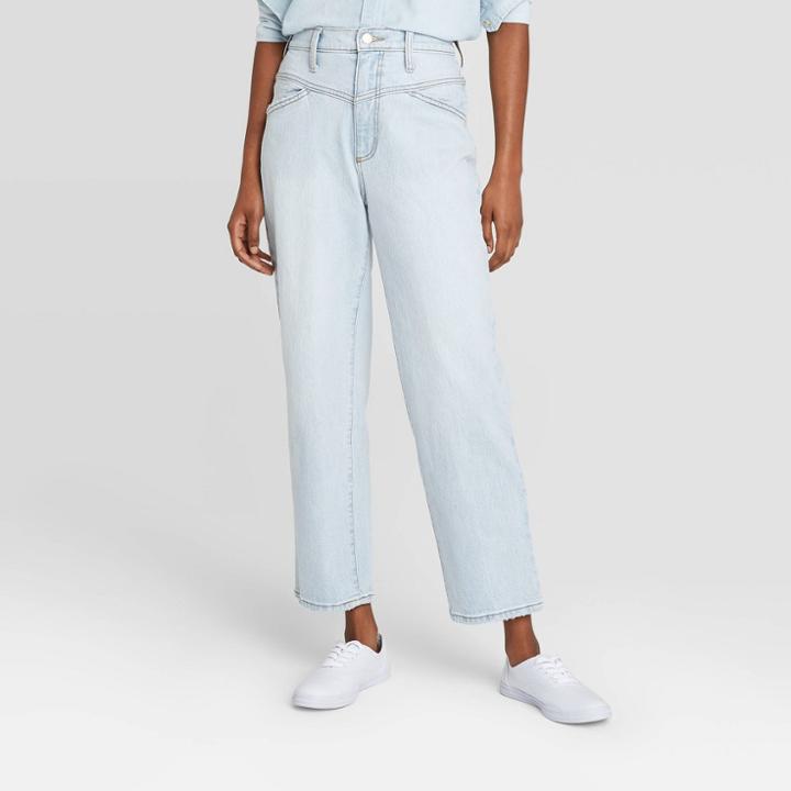 Women's High-rise Fly Button Vintage Cropped Straight Jeans - Universal Thread Light Wash