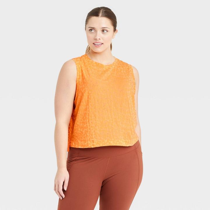 Women's Plus Size Crop Active Tank Top - All In Motion Light Orange
