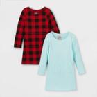 Toddler Girls' 2pk Adaptive Abdominal Access Knit Long Sleeve Dress - Cat & Jack Red/mint