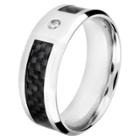 Men's Crucible Stainless Steel And Carbon Fiber Ring With Cubic Zirconia - Black