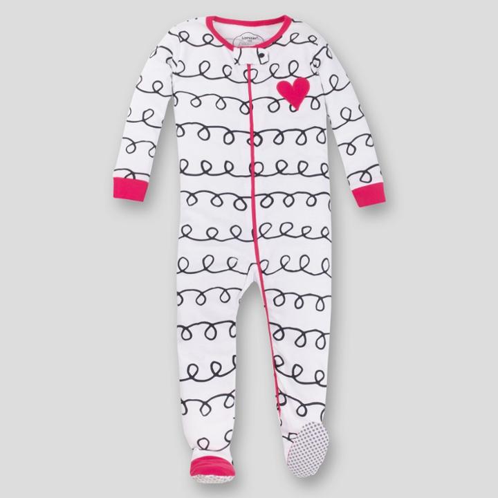 Lamaze Toddler Girls' Organic Cotton Long Sleeve Snug Fit Footed Pajama - Pink/white