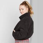 Women's Long Sleeve Corduroy Zip-up Puffer Jacket - Wild Fable Black
