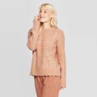 Women's Long Sleeve Crewneck Embellished Pullover Sweater - A New Day Pink