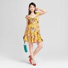 Women's Floral Print Short Sleeve Ruched Dress - Xhilaration Mustard (yellow)