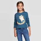 Girls' Long Sleeve Skateboarding Corgi Graphic T-shirt - Cat & Jack Dark Teal Xs, Girl's, Blue