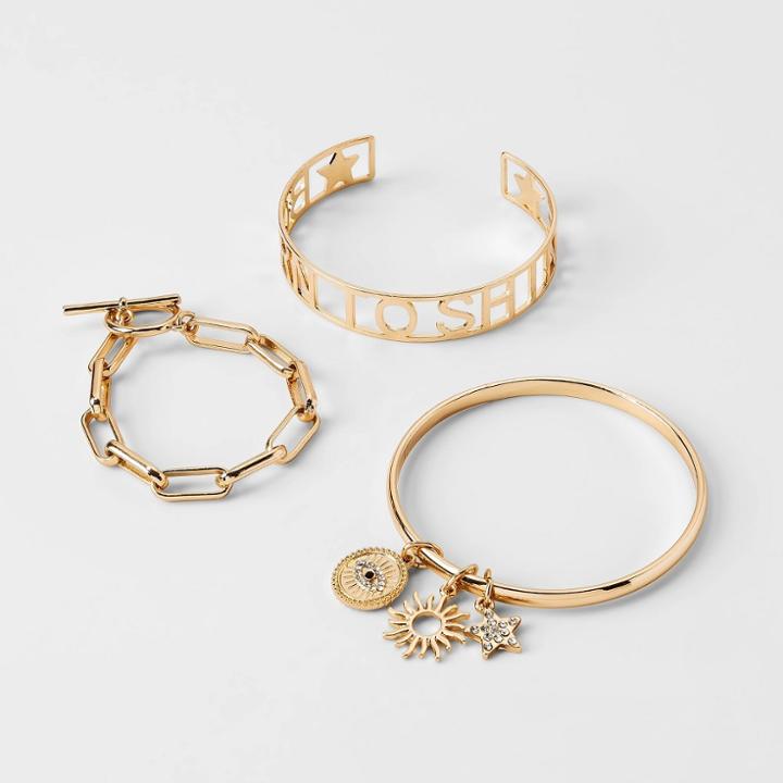Girls' 3pk 'born To Shine' Bracelet Set - Art Class Gold