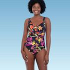 Women's Slimming Control Twist-front Over The Shoulder One Piece Swimsuit - Dreamsuit By Miracle Brands Black