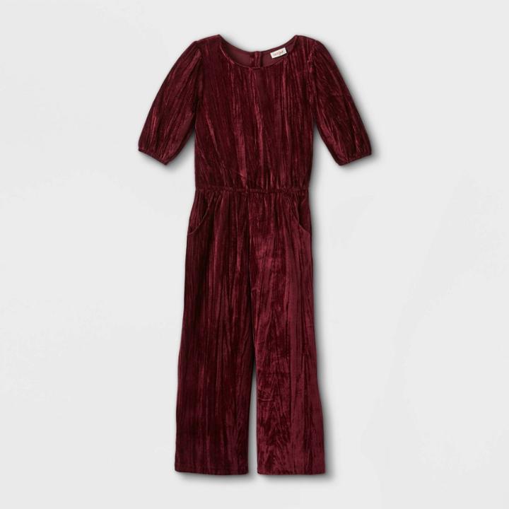 Girls' Velour Long Sleeve Jumpsuit - Cat & Jack Burgundy
