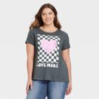 Grayson Threads Women's Plus Size Valentine's Day Love More Short Sleeve Graphic T-shirt - Gray Checkered