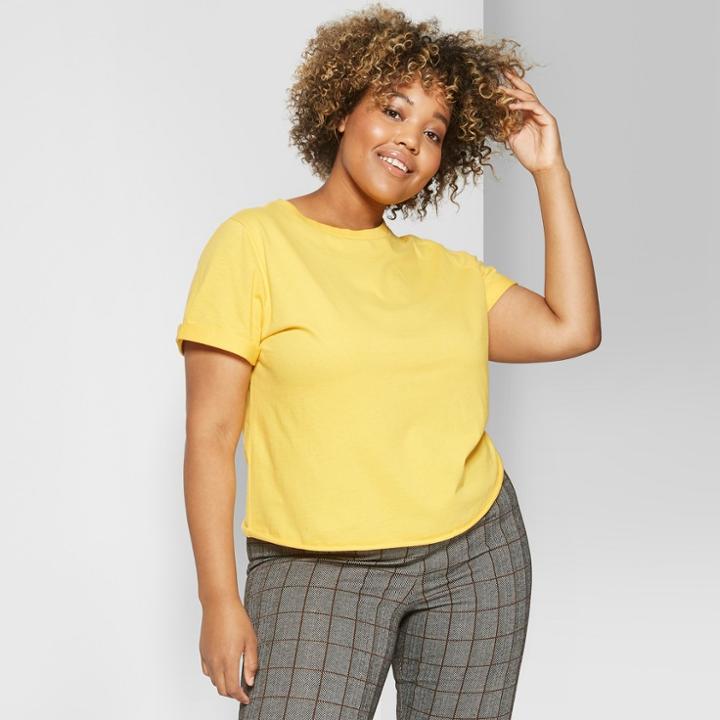 Women's Plus Size Short Sleeve Crew Neck Boxy T-shirt - Wild Fable Fig Yellow