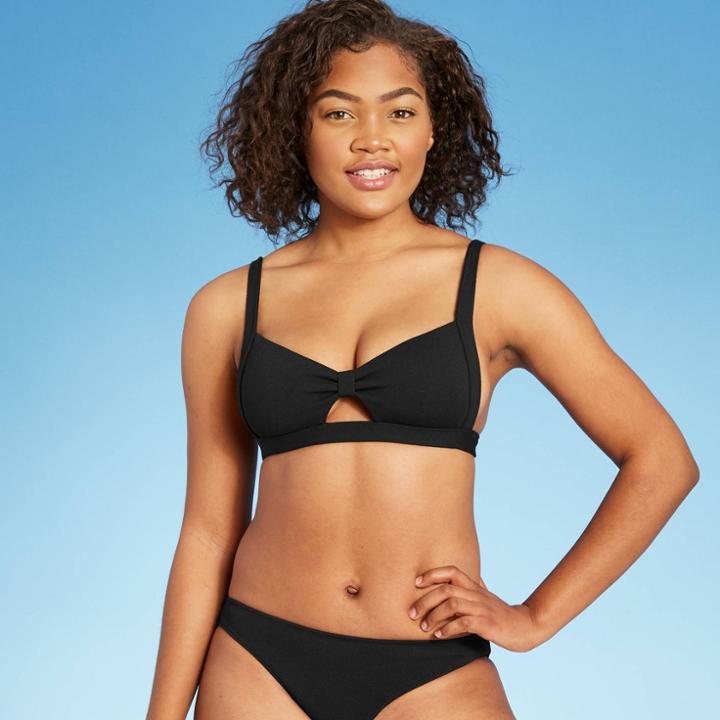 Shade & Shore Women's Knot-front Crepe Textured Bralette Bikini Top - Shade &