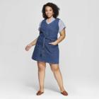 Women's Plus Size Sleeveless V-neck Belted Denim Dress - Universal Thread