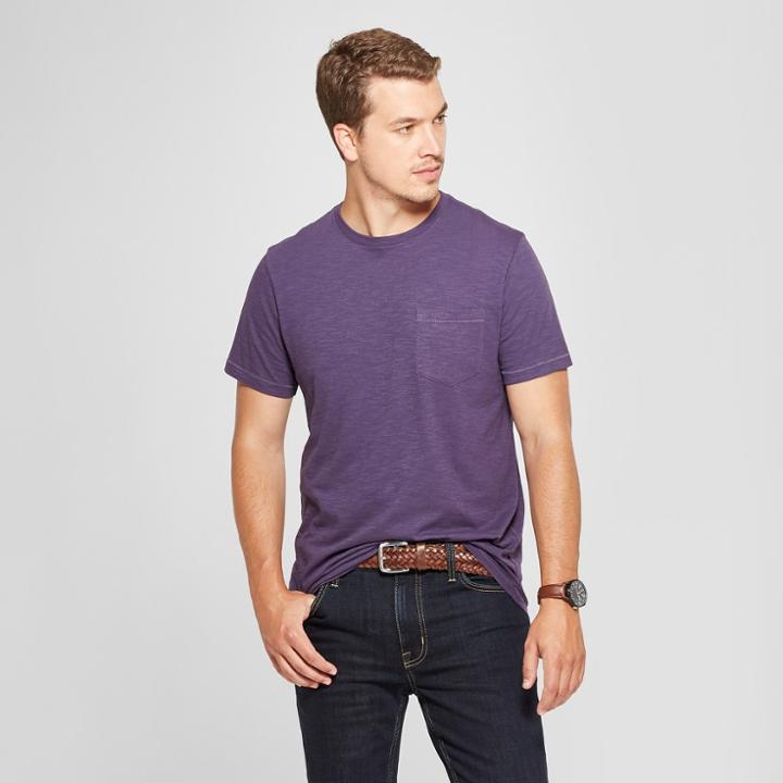 Men's Standard Fit Short Sleeve Pocket Crew Neck T-shirt - Goodfellow & Co Purple Currant