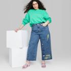 Women's Plus Size Wide Leg Cropped Jeans - Wild Fable Medium Wash Doodle Print