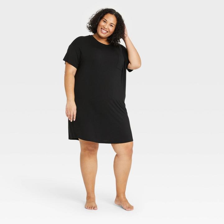Women's Plus Size Beautifully Soft Short Sleeve Nightgown - Stars Above Black