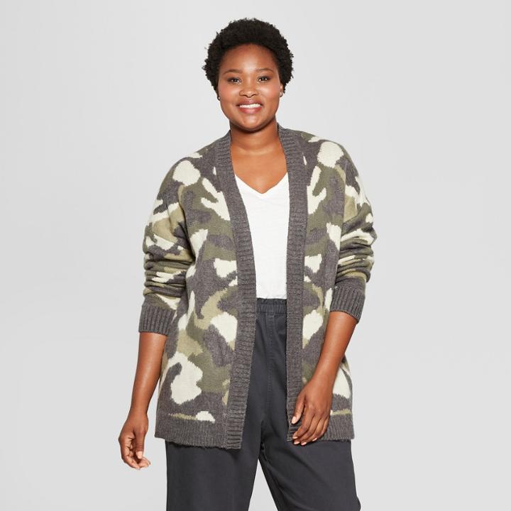 Women's Plus Size Camo Open Cardigan - Universal Thread Camo