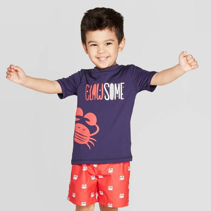 Petitetoddler Boys' Short Sleeve Clawesome Rash Guard - Cat & Jack Navy 2t, Boy's, Blue