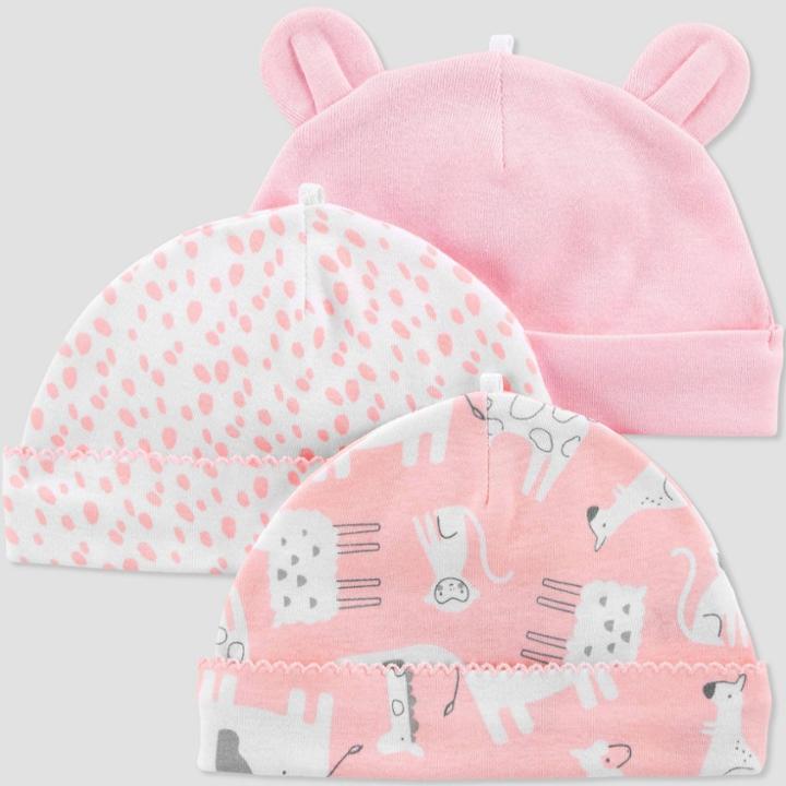 Baby Girls' 3pk Caps - Just One You Made By Carter's Pink 0-3m, Girl's,