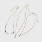 Girls' 3pk Layered Heart And Daisy Necklace Set - Art Class Gold