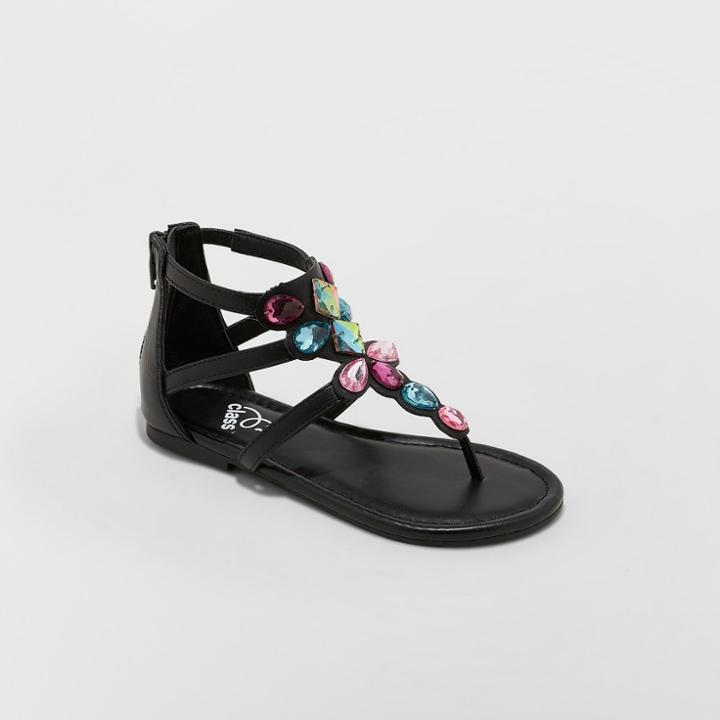 Girls' Leia Embellished Ankle Strap Sandals - Art Class Black
