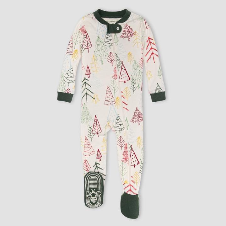 Burt's Bees Baby Baby Trees Organic Cotton Tight Fit Footed Pajama - Ivory/dark Green