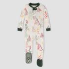 Burt's Bees Baby Baby Trees Organic Cotton Tight Fit Footed Pajama - Ivory/dark Green