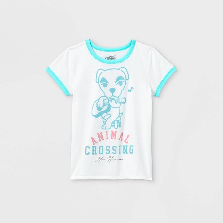 Girls' Nintendo Animal Crossing Ringer Short Sleeve Graphic T-shirt - Off-white