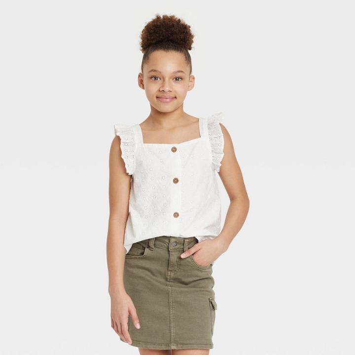 Girls' Printed Sleeveless Woven Top - Cat & Jack White