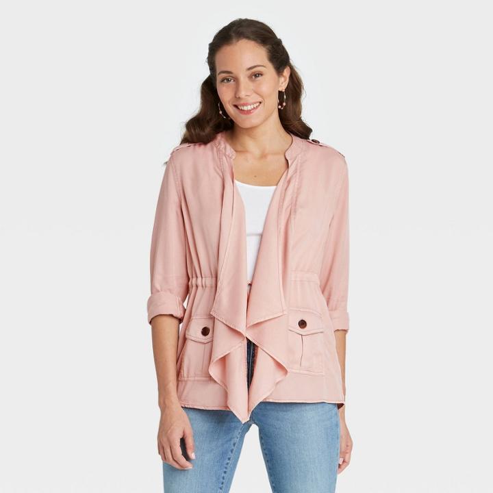 Women's Long Sleeve Drapey Cargo Wrap Jacket - Knox Rose Pink