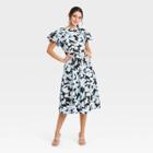 Women's Floral Print Flutter Short Sleeve A-line Dress - Who What Wear Black Basin