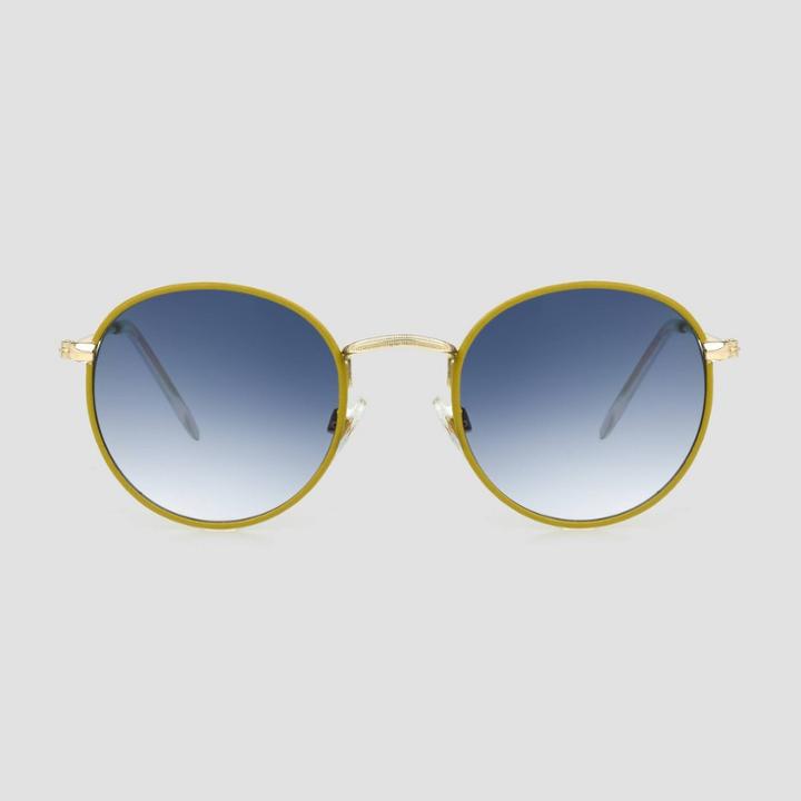 Women's Vegan Leather Wrapped Round Sunglasses - Universal Thread Green/gold