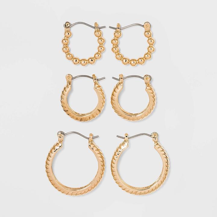 Multi Textured Hoop Trio Earrings - A New Day Gold