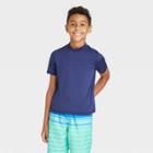 Boys' Solid Short Sleeve Rash Guard Swim Shirt - Cat & Jack Navy Blue