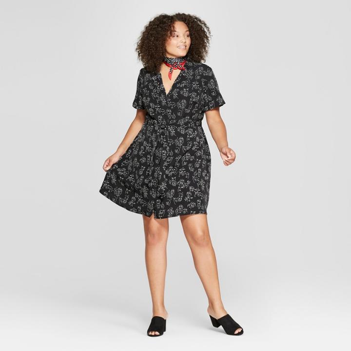 Women's Plus Size Printed Dress - A New Day + Vital Voices - Black