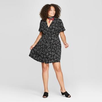 Women's Plus Size Printed Dress - A New Day + Vital Voices - Black