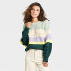 Women's Striped Crewneck Pullover Sweater - Universal Thread Green